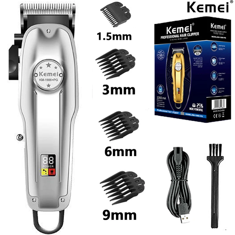 Kemei KM-1986PG Herren-Haarschneidemaschine oder Klingen, kabellos, elektrisch, USB-Aufladung, LCD-Anzeige, Friseur-Haarschneidemaschine, Haarschneidemaschine: verrotten