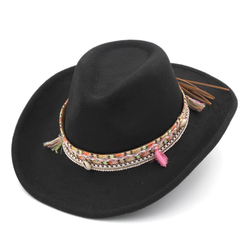 Mistdawn Unisex Wol Blend Western Cowboy Fedora Hoed Brede Rand Sombrero Godfather Cap Kerk Caps Cowgirl Jazz Hoed: Black