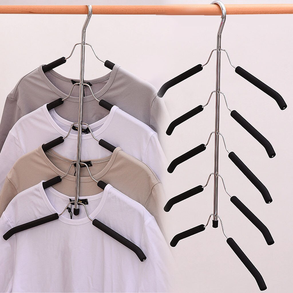 Multi Blouse Shirt Boom Hanger Anti-Slip Roestvrij Stalen Rekken 5 Layer Kleding Opslag Rack Kast Closet Organizer Holder
