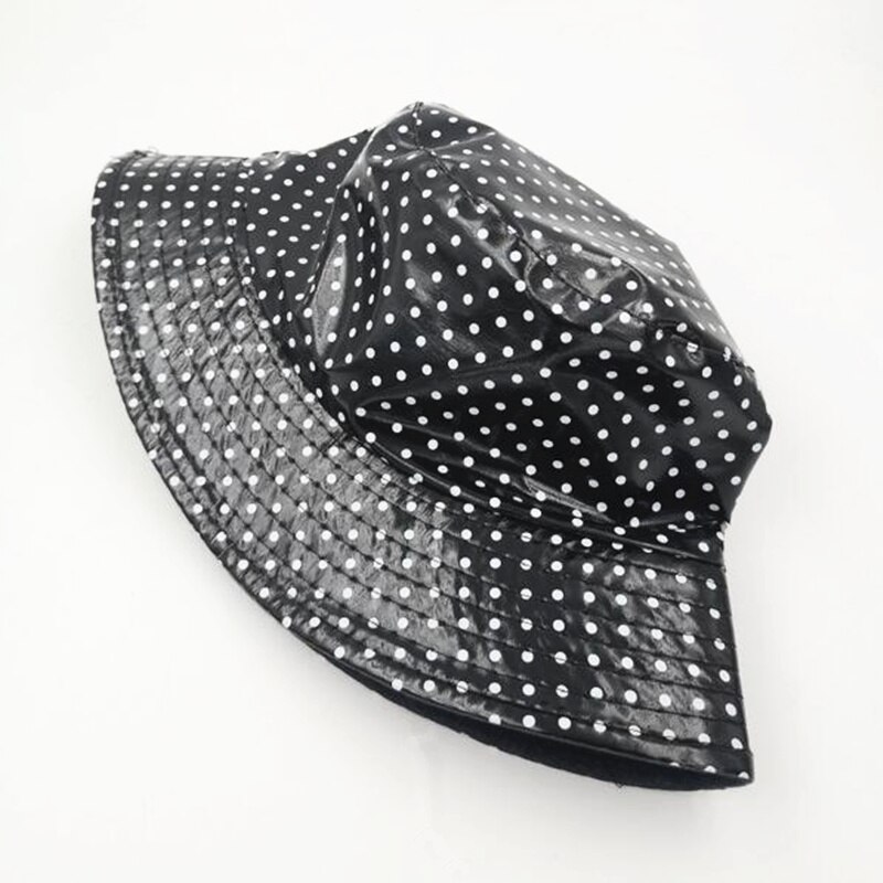 Reversible Waterproof Bucket Hat For Women Rain hat Fishing Dot Caps Hat Two Side Cap Female H3: Black