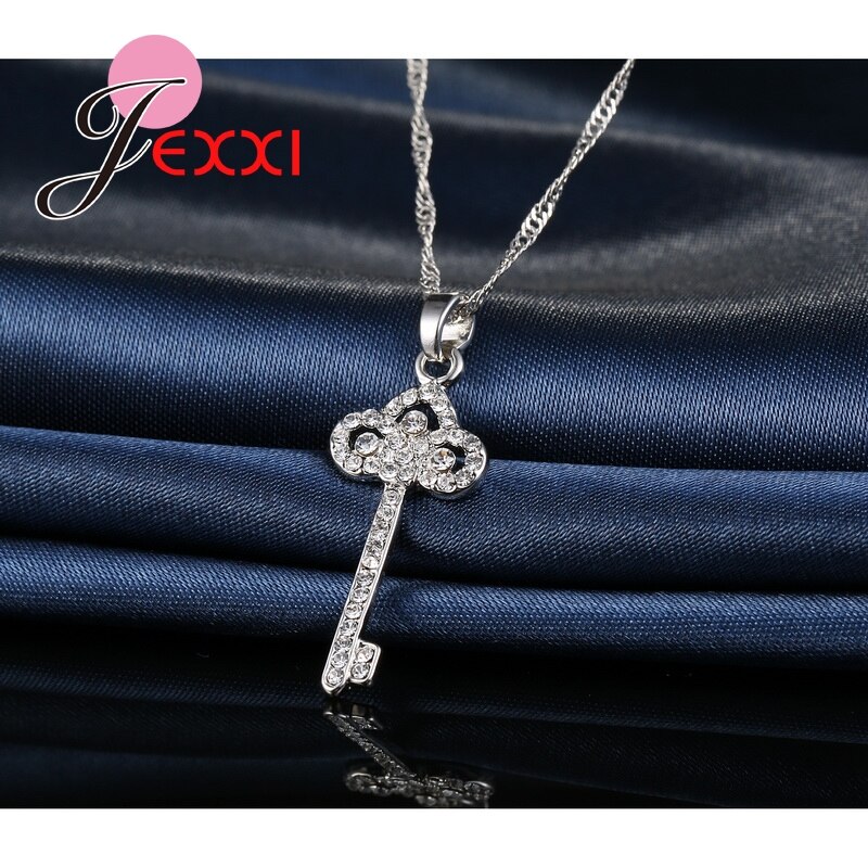 Estilo elegante zircônia cúbica chave pingente colar gota piercing brincos conjuntos de jóias casamento romântico noiva bijoux