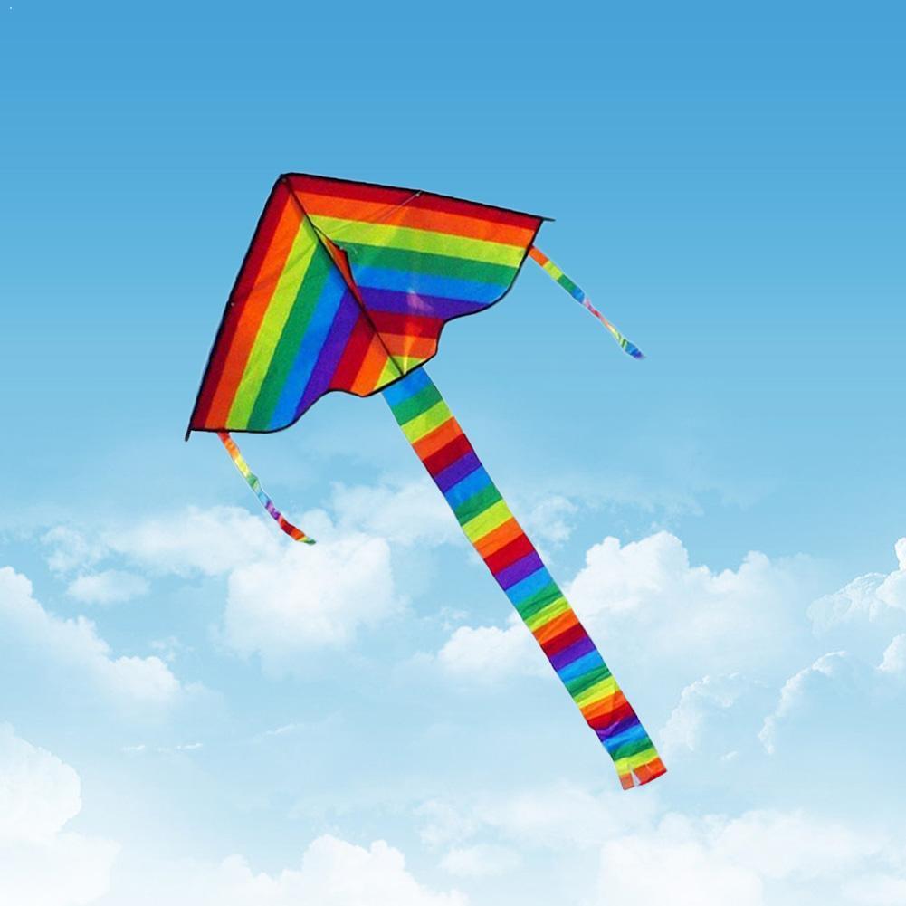 Grote Kleurrijke Regenboog Kite Lange Staart Nylon Outdoor Vliegers Voor Kinderen 30 M Outdoor Speelgoed Lijn Kite Surf Vliegeren met Kid E2H0