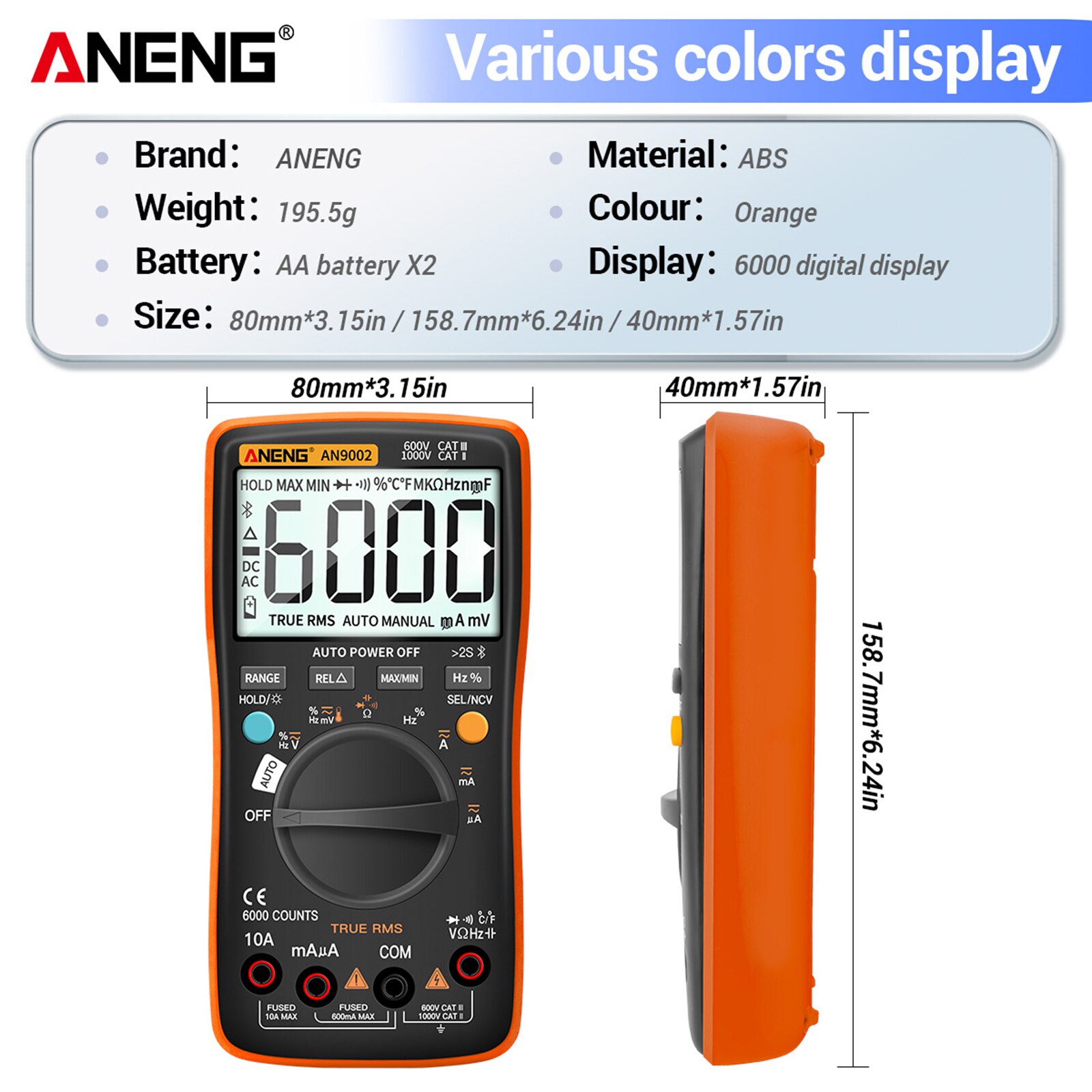 ein9002 Bluetooth Digital Multimeter 6000 Zählt Professionelle Multimeter RMS AC Strom Spannung Tester