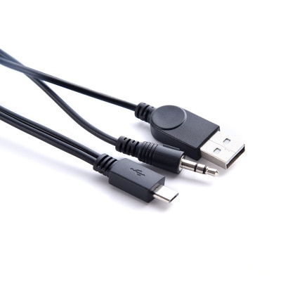2in1 Cable - Micro USB to USB & 3.5mm Aux Standard Audio Jack Connection Cable - Compatible with many speakers, Mp3 Player