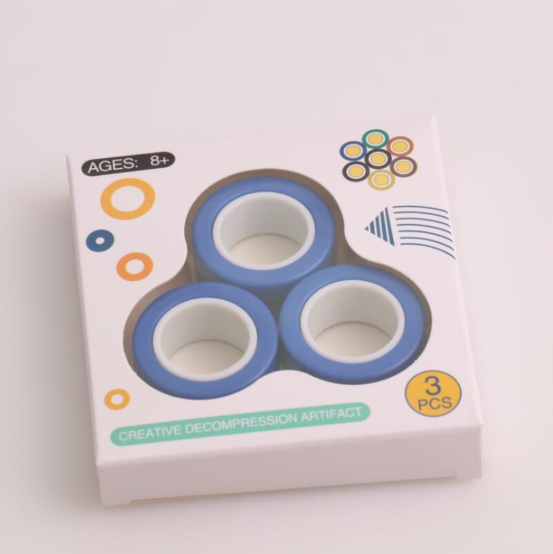 Anti-stress magnetiska magiska ringar packa upp leksaker för magiker trick rekvisita dekomprimering magiska trick små ornament: Blå