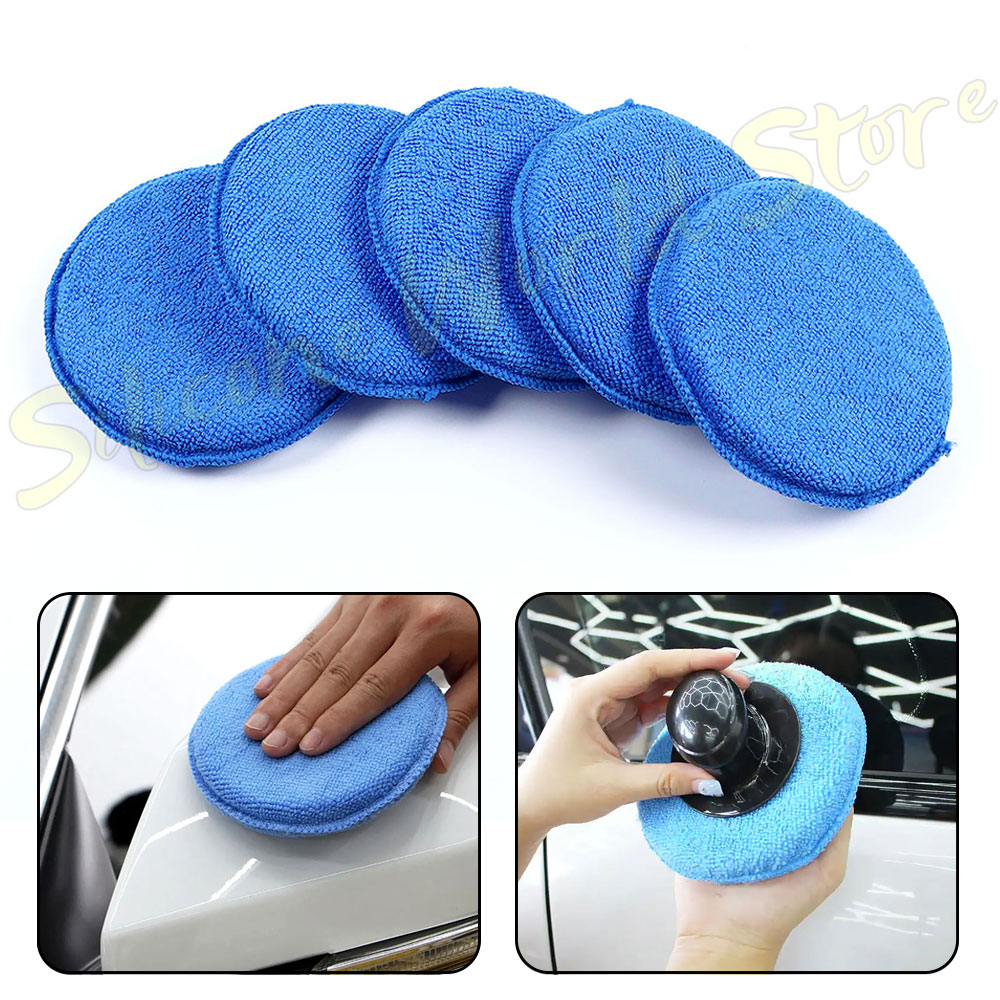 Silicone World-esponja para pulir y encerado de coche, bloque de microfibra, almohadilla aplicadora de espuma redonda, herramientas de limpieza para el cuidado de los detalles del coche, 5 uds.