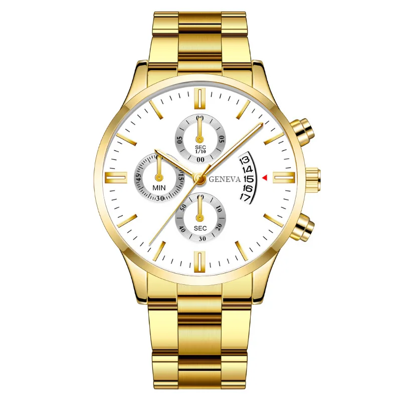 Luksus herreure sølv rustfrit stål quartz armbåndsur herre business ur herre kalenderur reloj hombre: Flerfarvet