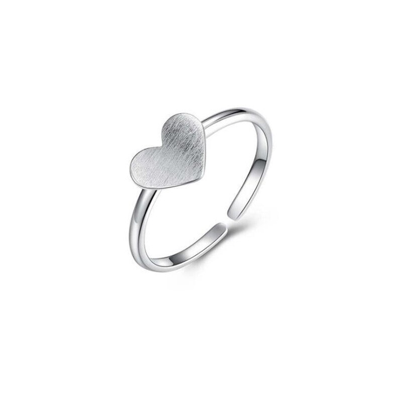 tempérament Simple petit amour frais 925 en argent Sterling pas allergique Sweer brossé en forme de coeur anneaux d'ouverture SR455