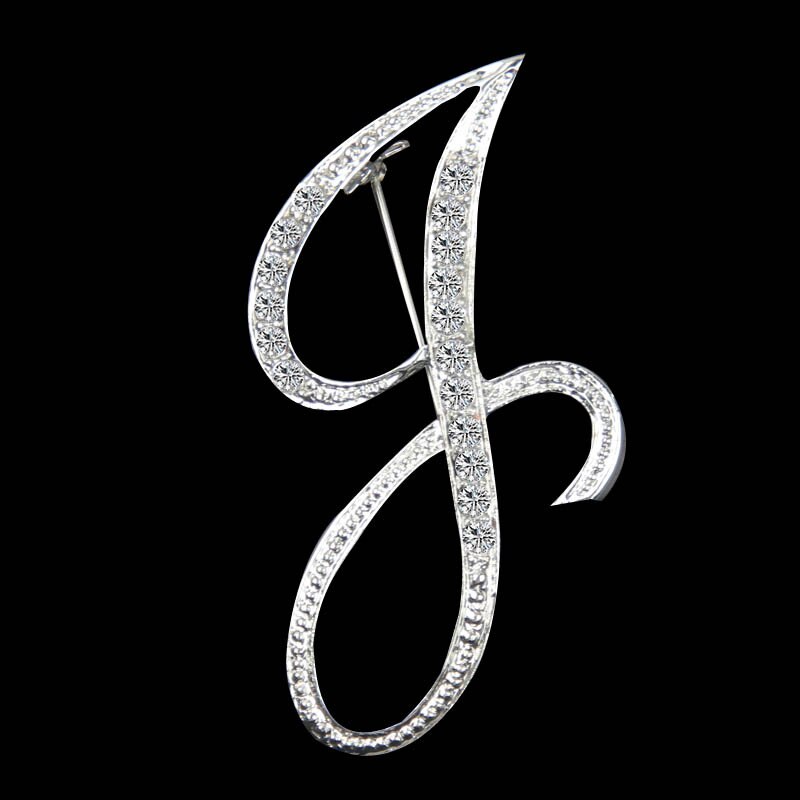 Rhinestone Crystal Broches Beginletter Broche A-S revers Spelden en Broches Clip Naam Sieraden Voor Vrouwen Mannen Wedding: J