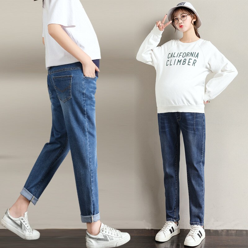 6xl store gravide bukser løse brede ben plus fede gravide kvinder jeans justerbar talje gravid kjole gravid tøj