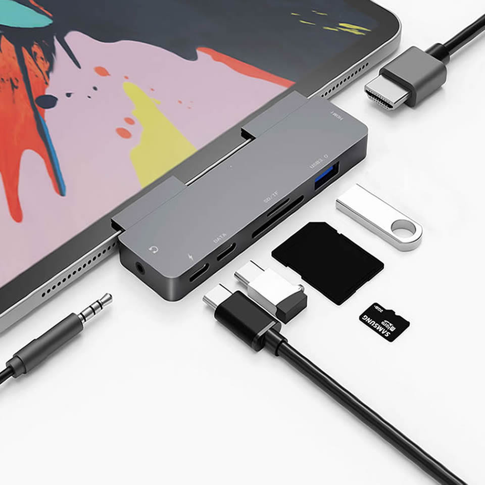 OUTMIX USB C Hub to 4K HDMI Adapter with USB-C PD TF SD USB 3.0 3.5mm Jack Port USB Type C Dock for iPad Pro Macbook Pro/Air