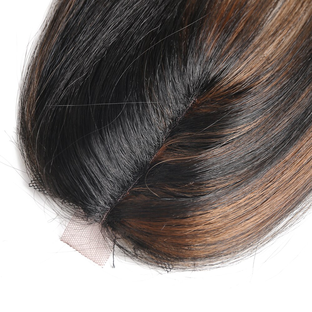 Tissage synthétique lisse SOKU Yaki avec petite fermeture en dentelle, lot de 6 extensions brunes de 14 à 18 pouces