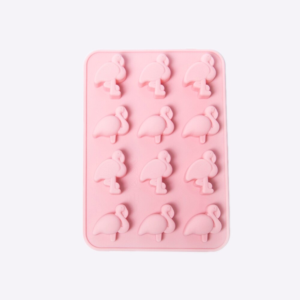 12 gaten flamingo mal koekjes fondant decoratie diy taart 3d zeep maker cupcake chocolade mal siliconen bakvorm ijsblokjesvorm: Roze