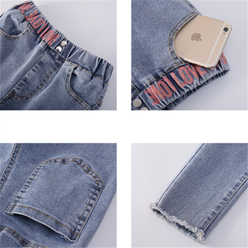 Skinny Fit Children's Jeans 4 5 6 7 8 9 10 12 14Years Teenager Slim Jeans Korean Solid Color Denim Pencil Pants Student Girls