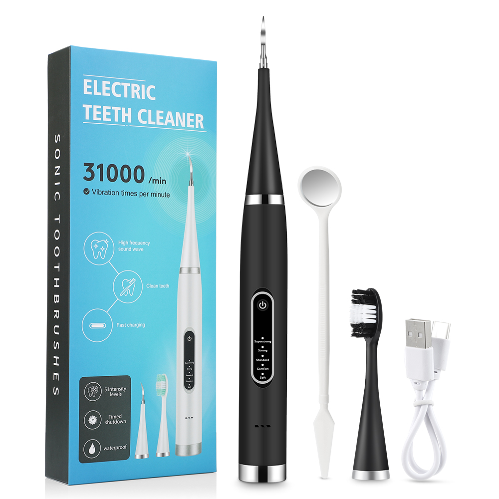 Elektrische Zahnaufhellungsbürste Sonic Zahnbürste Zahnstein Eliminator Schaber Reiniger Dental Scaler Zahnstein Steinentferner Mundpflege: Black