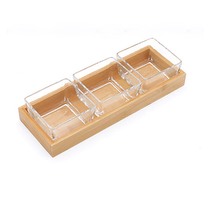 Japanese Style Glass Dried Fruit Snack Plate Snack Plate Wooden Tray Snack Plate Multi-grid Plate Glass Nut Plate: F-3 cells