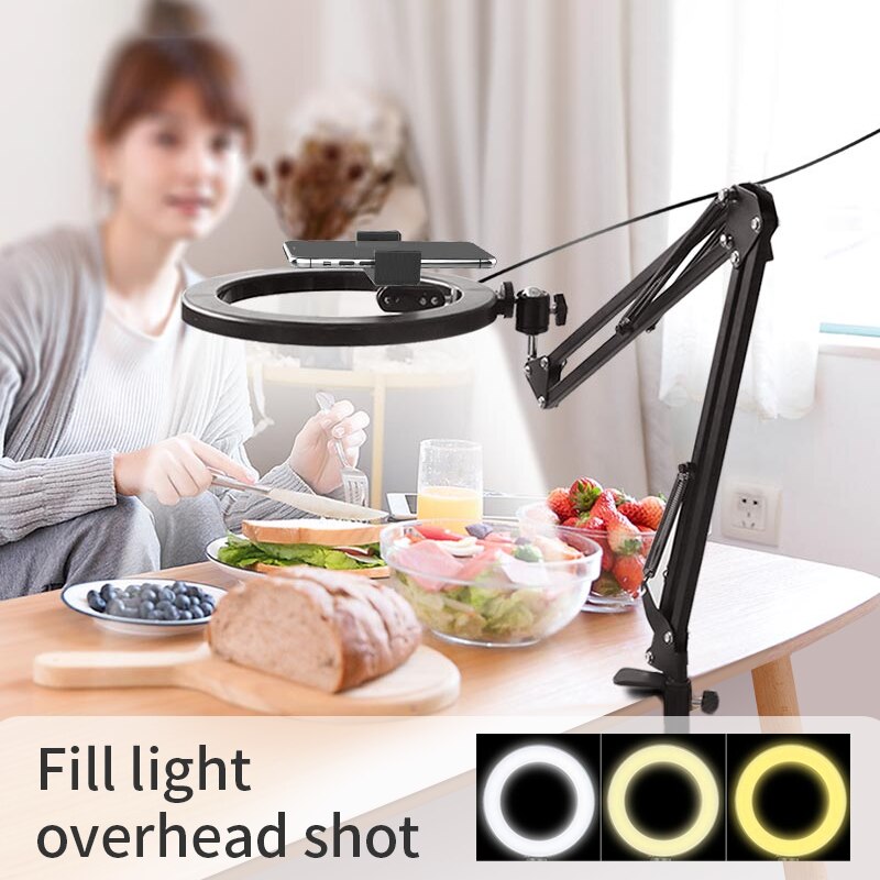 26Cm Led Ring Licht Met Lange Arm Stand Selfie Lamp Dimbare Fotografie Verlichting Kit Voor Live Tiktok Telefoon Clip opvouwbare Houder