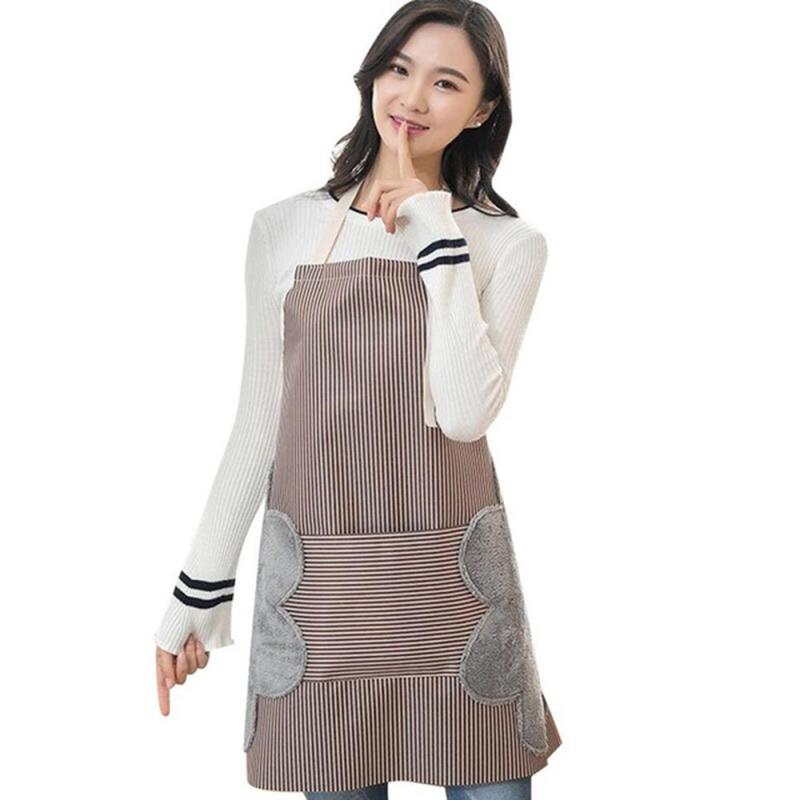 Küche Schürze Löschbaren Hand Korallen Vlies Stoff und Wasserdichte Oxford Tuch Gestreiften Japanischen Stil Lätzchen für Heimat Kochen Reinigung: khaki