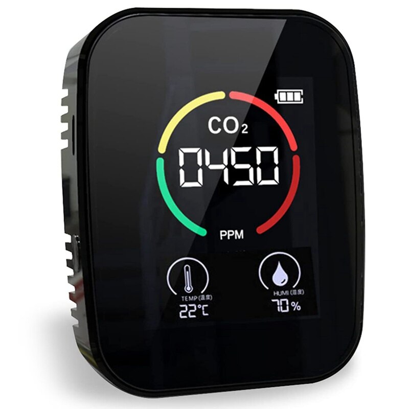Air Monitor CO2 Monitor CO2 Meter Indoor Temperature And Relative Humidity Meter For Home Office: Black