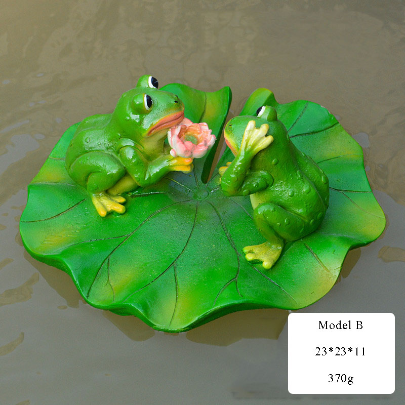 Resin Floating Bamboo raft Frog Statue duck Sculpture Outdoor Garden Pond Decorative Home Fish Tank Garden Decor Desk Ornament: I