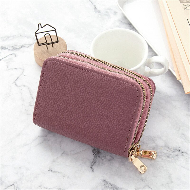 1Pc Unisex 2 Lagen Kaarthouder Leer Vrouwen Creditcards Case Vrouwelijke Visitekaarthouder Portemonnee Tarjetero Hombre: pink