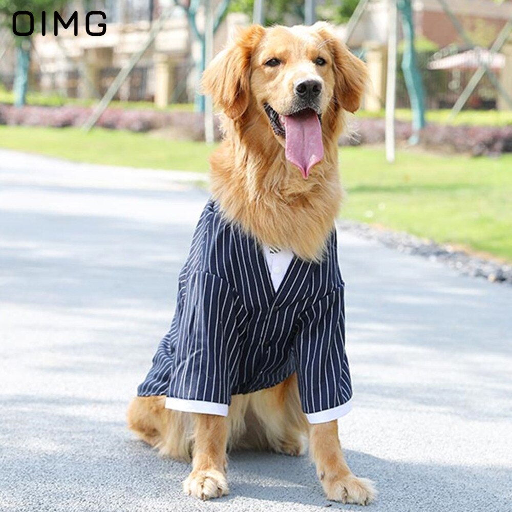 OIMG Gentleman Anzug Hund Hemden + Gestreiften Krawatte Bräutigam Hund Hochzeit Kleidung Für Große Hunde Blusen golden Retriever Labrador