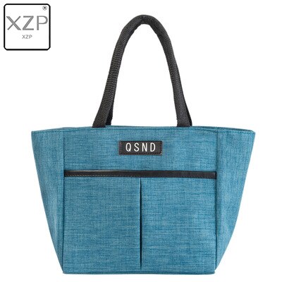 XZP Solid Color Waterproof Nylon Portable Zipper Lunch Bags Women Student Lunch Box Thermo Bag Office School Picnic Cooler Bag: Blue