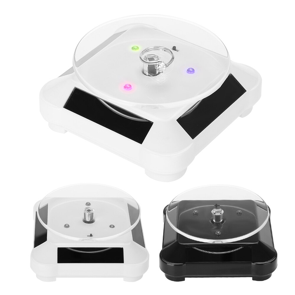 Solar Showcase 360 Degrees Rotating Turntable Watches Phone Jewelry Display Stand LED Light