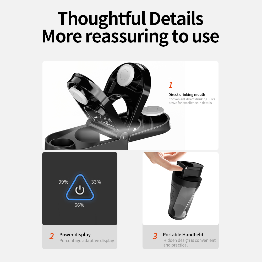 Portable Blender Cordless Self-Cleaning Mini Blender with Lid Silent Mini Travel Blender with Stainless Steel Blades USB Charge