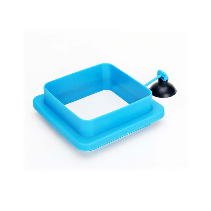 Anillo de alimentación flotante para acuario, comedero para acuario cuadrado redondo alimento para peces, bandeja con ventosa, Accesorios para tanque para peces: Blue Square thicken