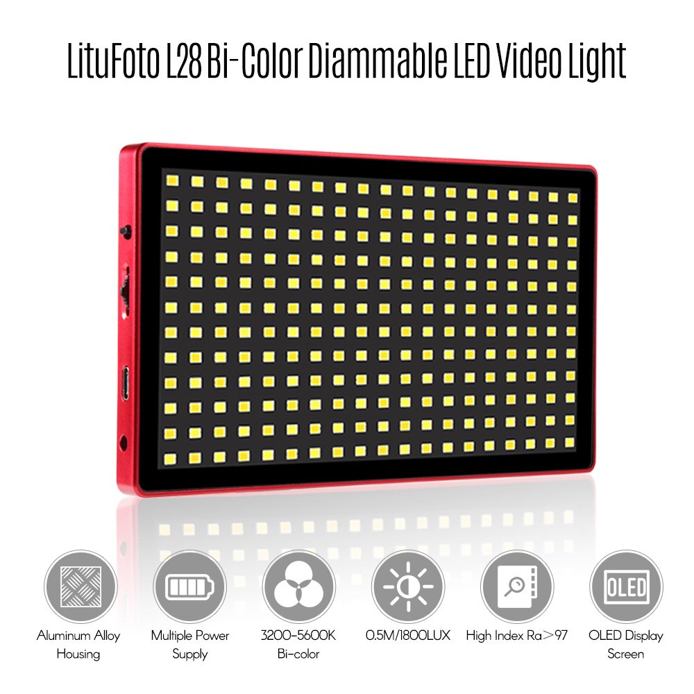 Dimmable LED Video Light - 16W OLED Screen - 3200K-5600K Bi-Color - CRI 97+ for Photography & Live Streaming