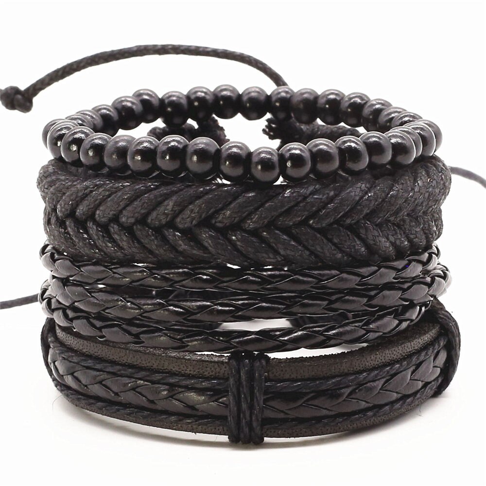 Causul 4pcs/set Handmade Beads Rope Woven Men Multilayer Charm Leather Bracelets For Women Homme Jewelry Accessories: style  2