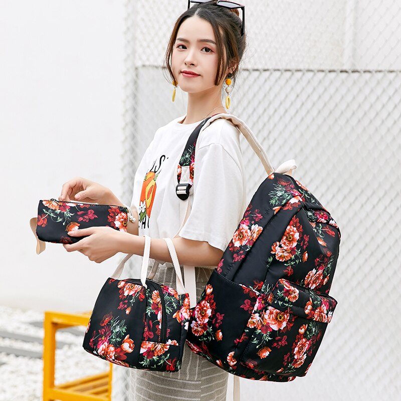 Conjunto de mochilas escolares 3 pçs/set crianças, estilo chinês, mochila feminina, viagem, floral, bolsas de escola para meninas, bolsa para lápis mochil