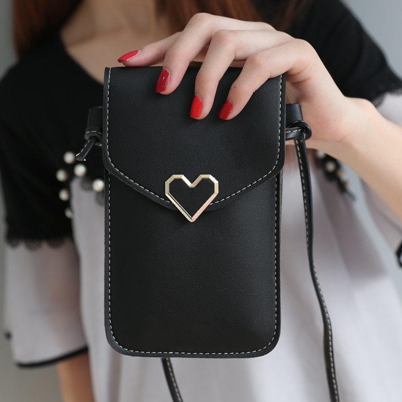 Luxury Handbags Women Bags Heart-shaped Transparent Touch Screen Simple Retro Mobile Phone Bag Buckle Bag