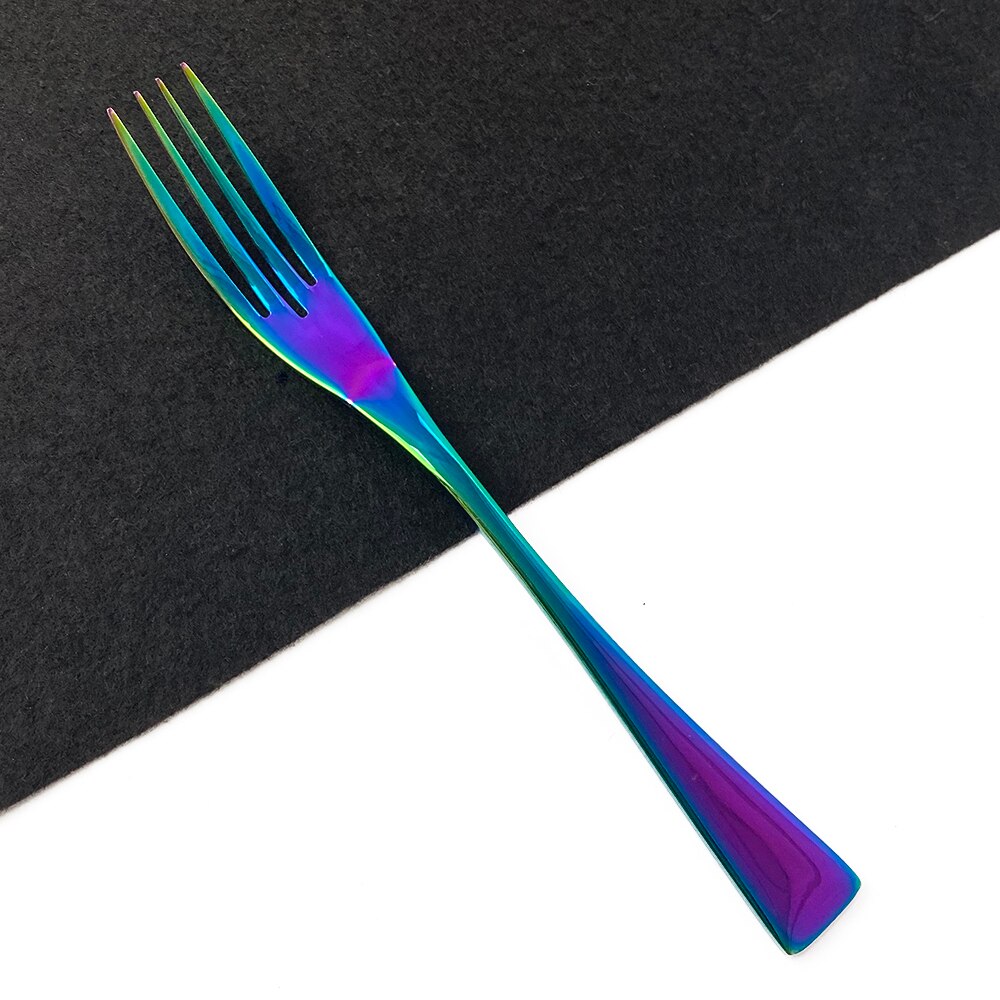 Western Rainbow Metal Cutlery Set Fork Knife Spoon Dinnerware 18/10 Stainless Steel Steak Fork Spoon Knife Set: Dinner Fork