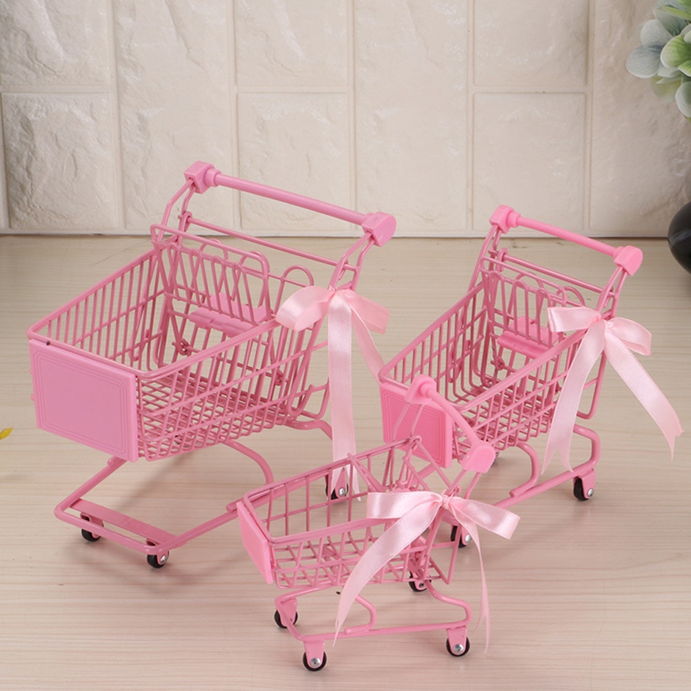 1PC Mini Shopping Cart Iron Small Desktop Photo Props Storage Basket Sundries Holder Trolly for Shop Home