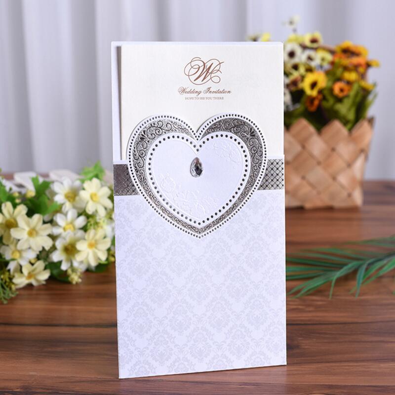 30pcs/lot Big Heart Red White Wedding Invitations Mariage Invitation Cards Birthday Party Pocket Invitation