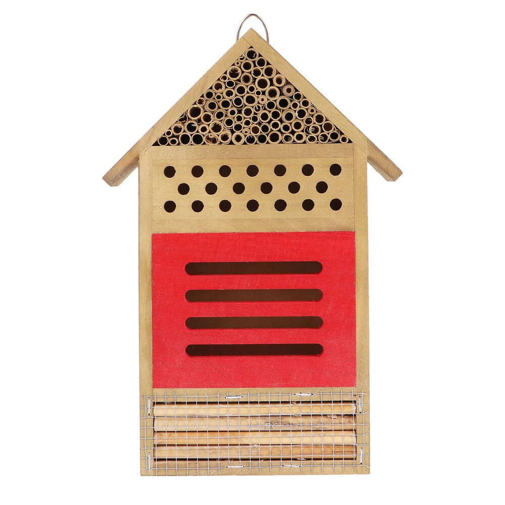 Bee House Attracts Peaceful Bee Pollinator Wooden Insect Hotel for Native Bee: Default Title