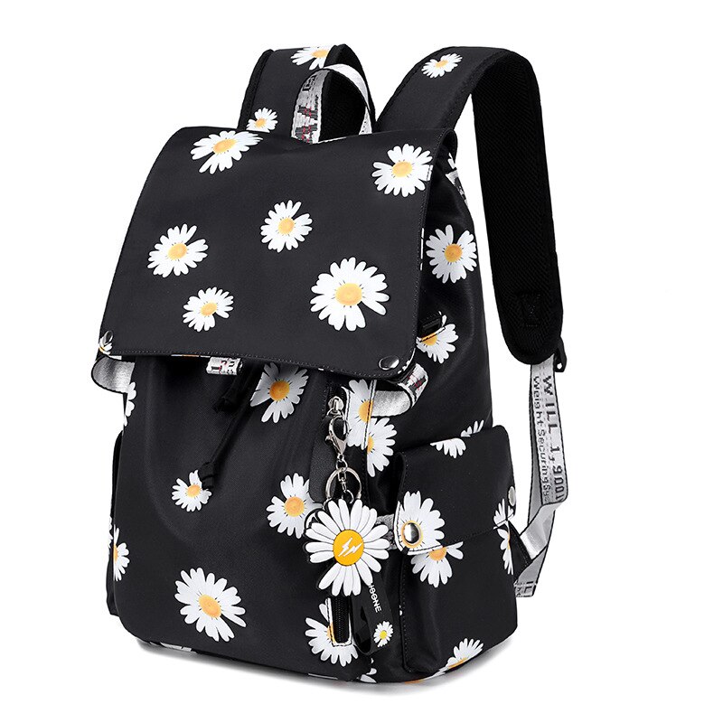Waterdichte Usb Opladen Vrouwen Nylon Schooltassen Voor Tiener Meisjes Bloemen Gedrukt School Laptop Rugzak Student Reizen Boekentas
