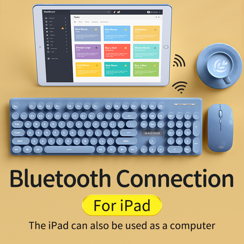 MC KM600 Wireless Keyboard and Mouse Combo Bluetooth Full Size 104 Keys Keyboard and Portable Wireless Mouse for Windows PC iPad