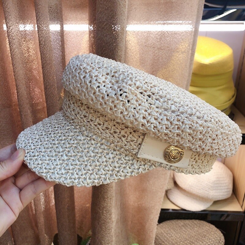 Gorro de marinero sombrero de paja para hombre de verano para mujer sombrero octogonal con personalidad británica Vintage sombrero de sol que combina con todo transpirable: 04