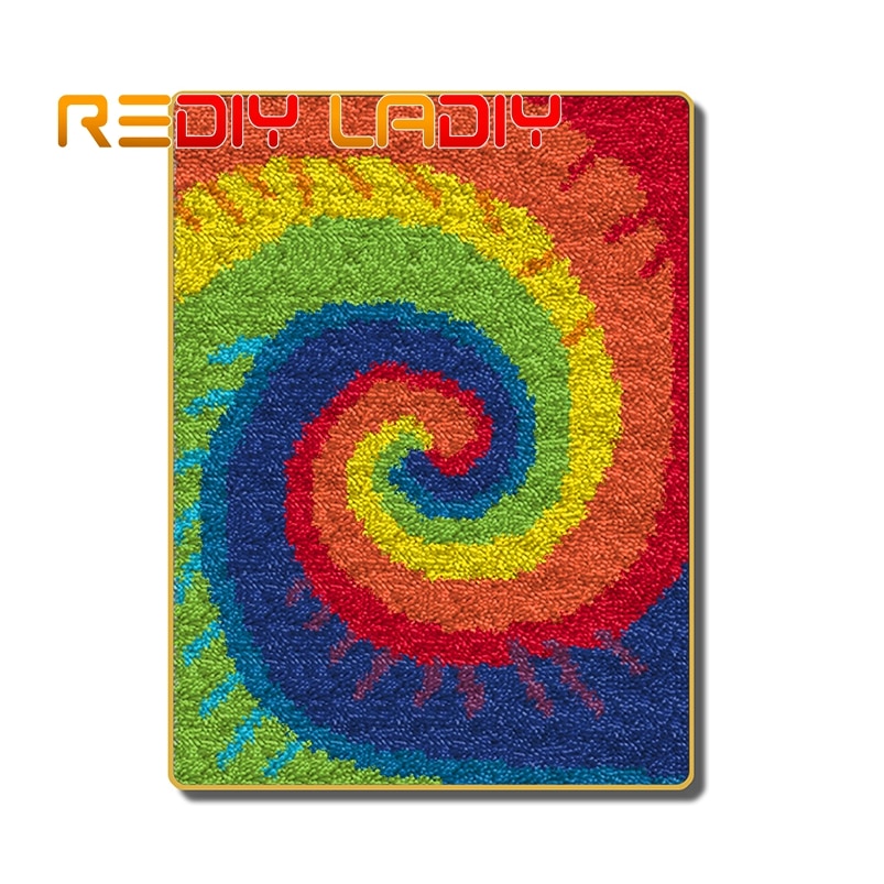 Latch Hook Kits Make Your Own Rug Rainbow Strip Crocheting Cushion DIY Carpet Rug Set Acrylic Yarn Printed Canvas Hobby &amp; Crafts