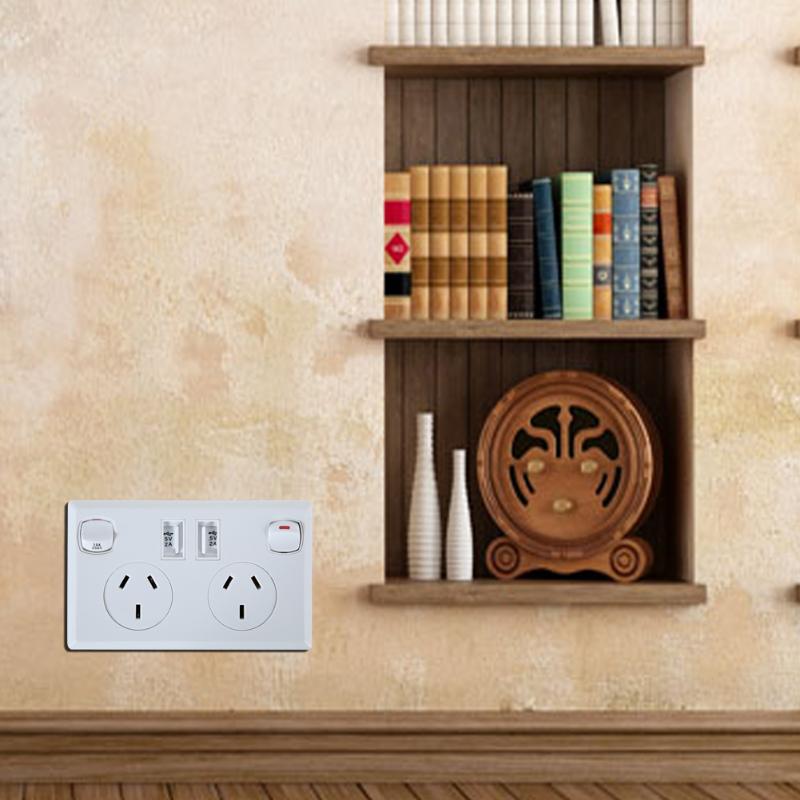 1PCS 11.9x7.8x3.5CM Double USB Australian AU Plug White Brand Wall Socket Home Power Point Supply Plate Safe Stable