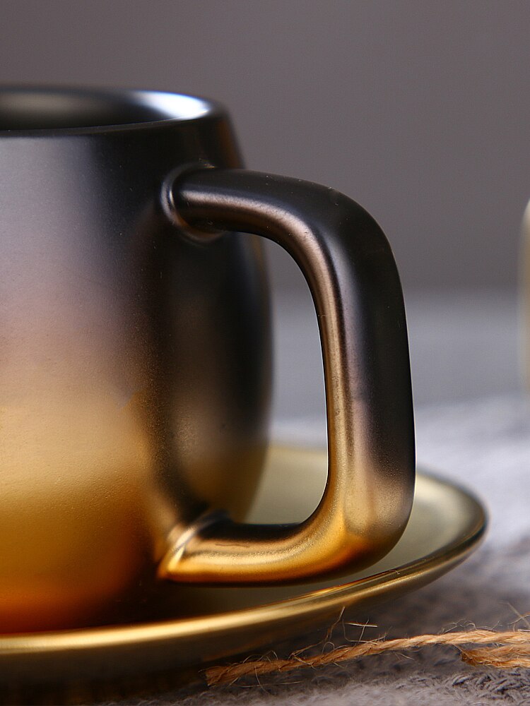 Taza de Café de Cerámica de cambio Gradual de estilo americano, juego de platos y tazas rugosas pintadas en oro, taza inglesa sencilla para la tarde