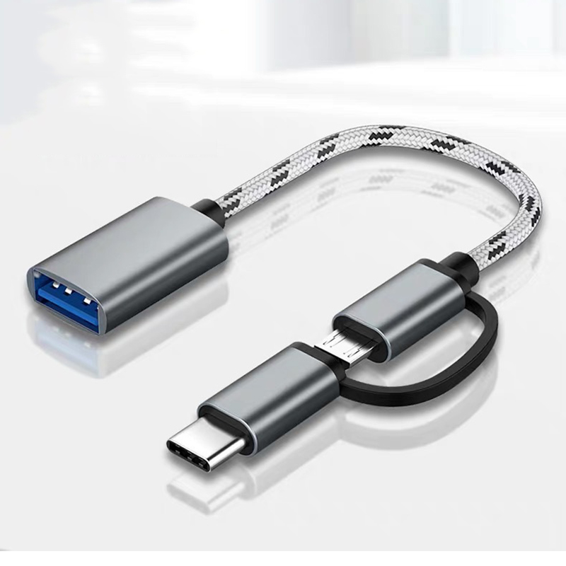 2 In 1 Usb 3.0 Otg Adapter Kabel Voor Samsung Nylon Gevlochten Micro Usb Type C Data Sync Adapter Voor huawei Voor Macbook Type-C Otg
