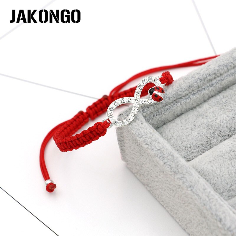 Jakongo Infinity Lieveheersbeestje Liefde Charm Armband Gevlochten Rood Touw Armband Voor Vrouwen Mannen Verstelbare Handgemaakte Armband