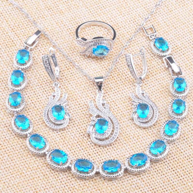 Zilver Kleur Sieraden Sets Voor Vrouwen Crystal Oorbellen Ringen Armband Ketting Kerstcadeau Koreaanse Sieraden YZ0721: 8