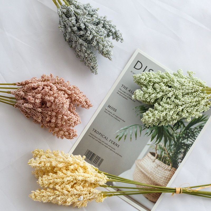 6 stk/pakke kunstig vanilje mini skum bær spids kunstige blomster buket til hjemmet plante vægdekoration korn plantebunke