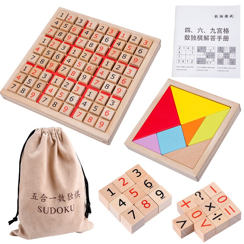 Sudoku skak skak logik træningstavle børn intelligens ræsonnement legetøj børn træ spil legetøj med sudoku bøger: Rød