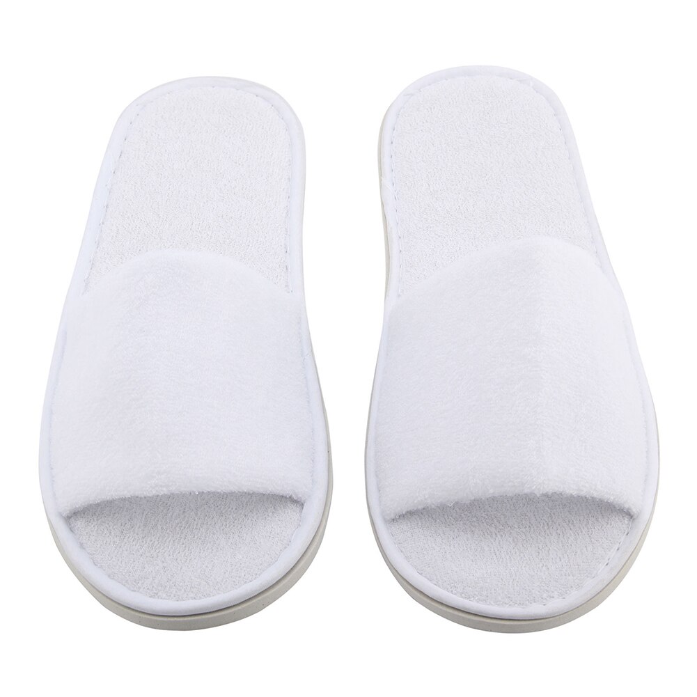 5 paar witte badstof wegwerp slippers voor in hotels, badstof spa feestschoenen